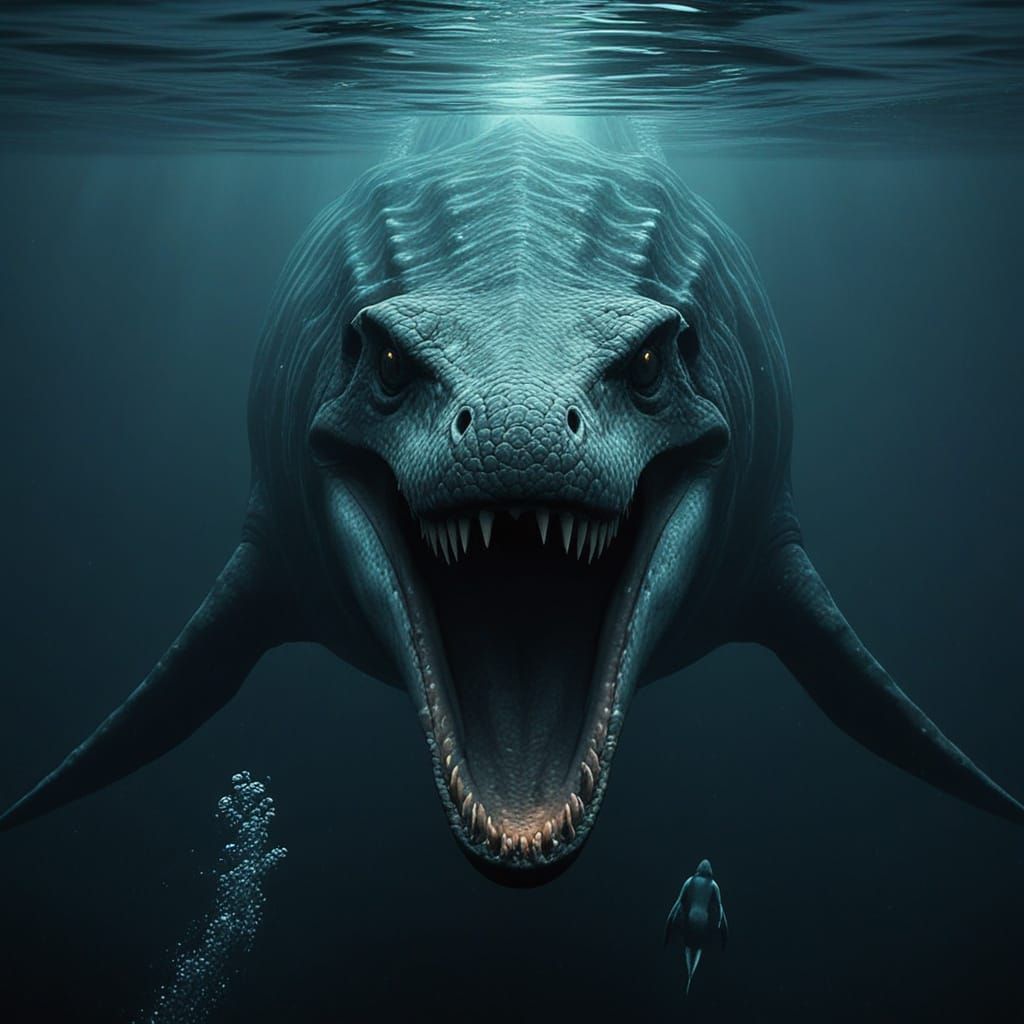 Giant Prehistoric Mosasaur in Dark Waters