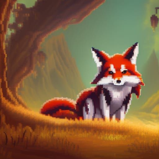 Pixel Art Fox in Detailed Matte Painting