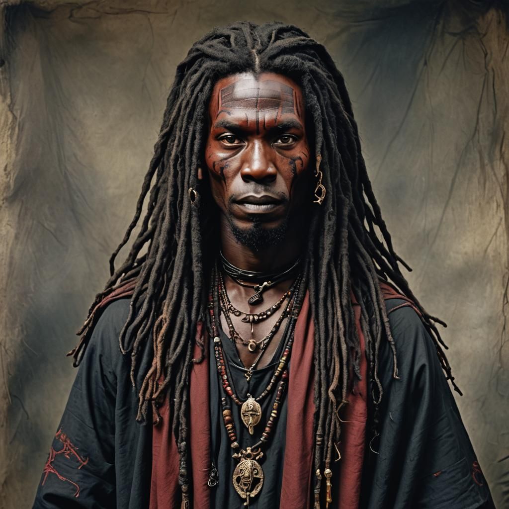 Demonic Cultist Portrait with Dreadlocks and Red Skin