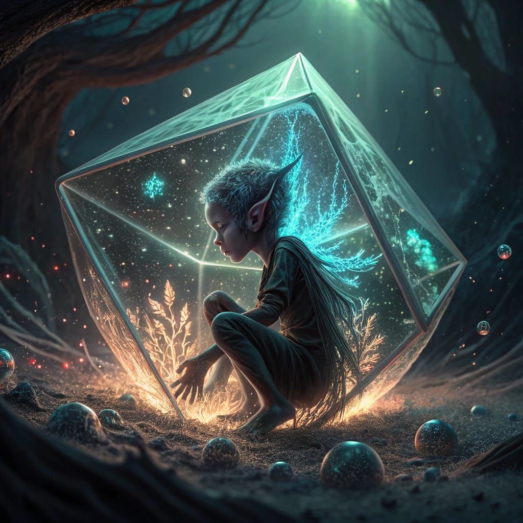 Ethereal Ferrofluid Elf Trapped in a Cosmic Vortex