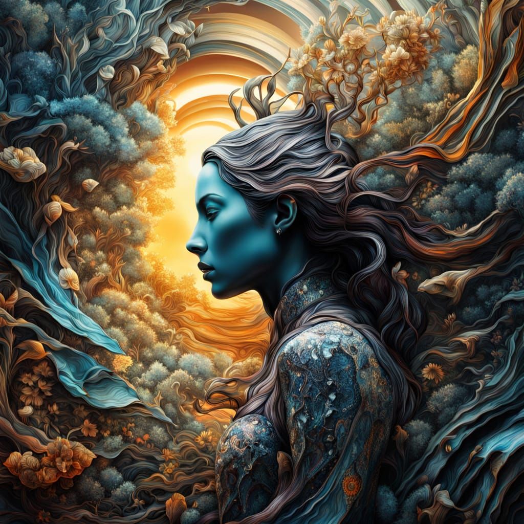 Surreal Biomechanical Goddess Unveils Resilient Tapestry