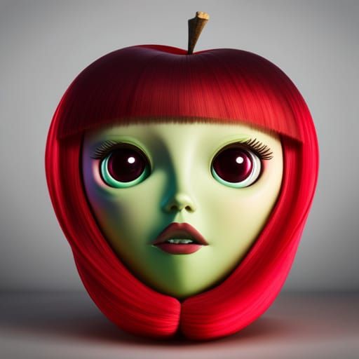 Anthropomorphic Poisoned Apple with Blythe Doll Face