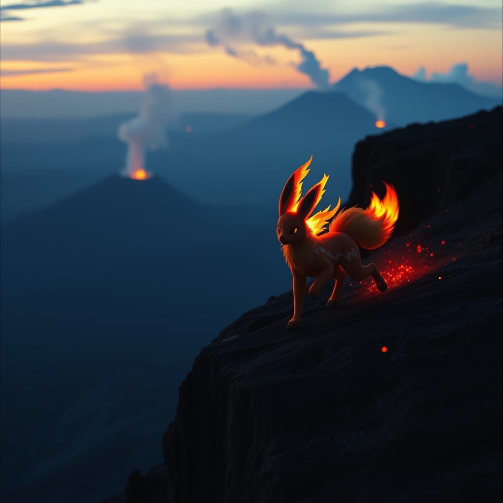 Flareon Races Across Volcanic Landscape in Film Still