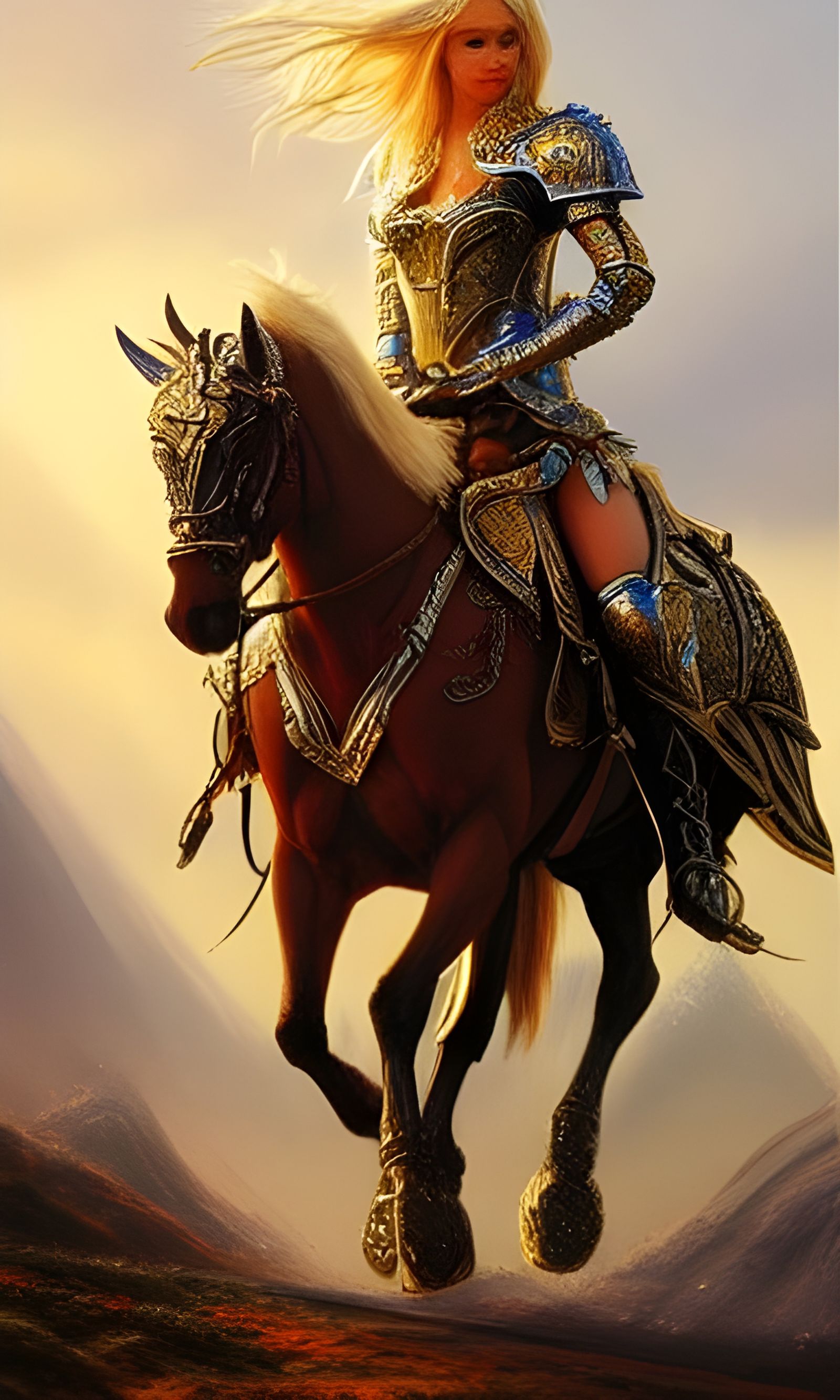 Armored Princess on Horseback, Gurney-Style Oil Painting