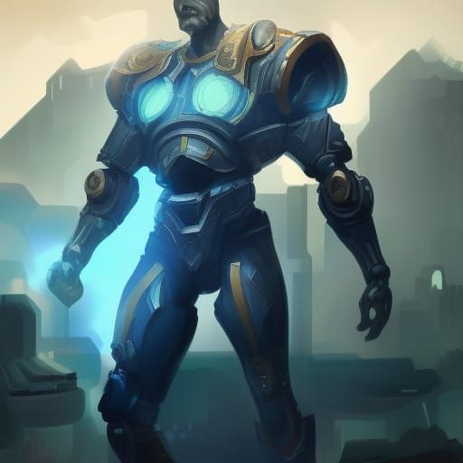 Cyberpunk Superhero Robot Concept Art in Mythology Setting