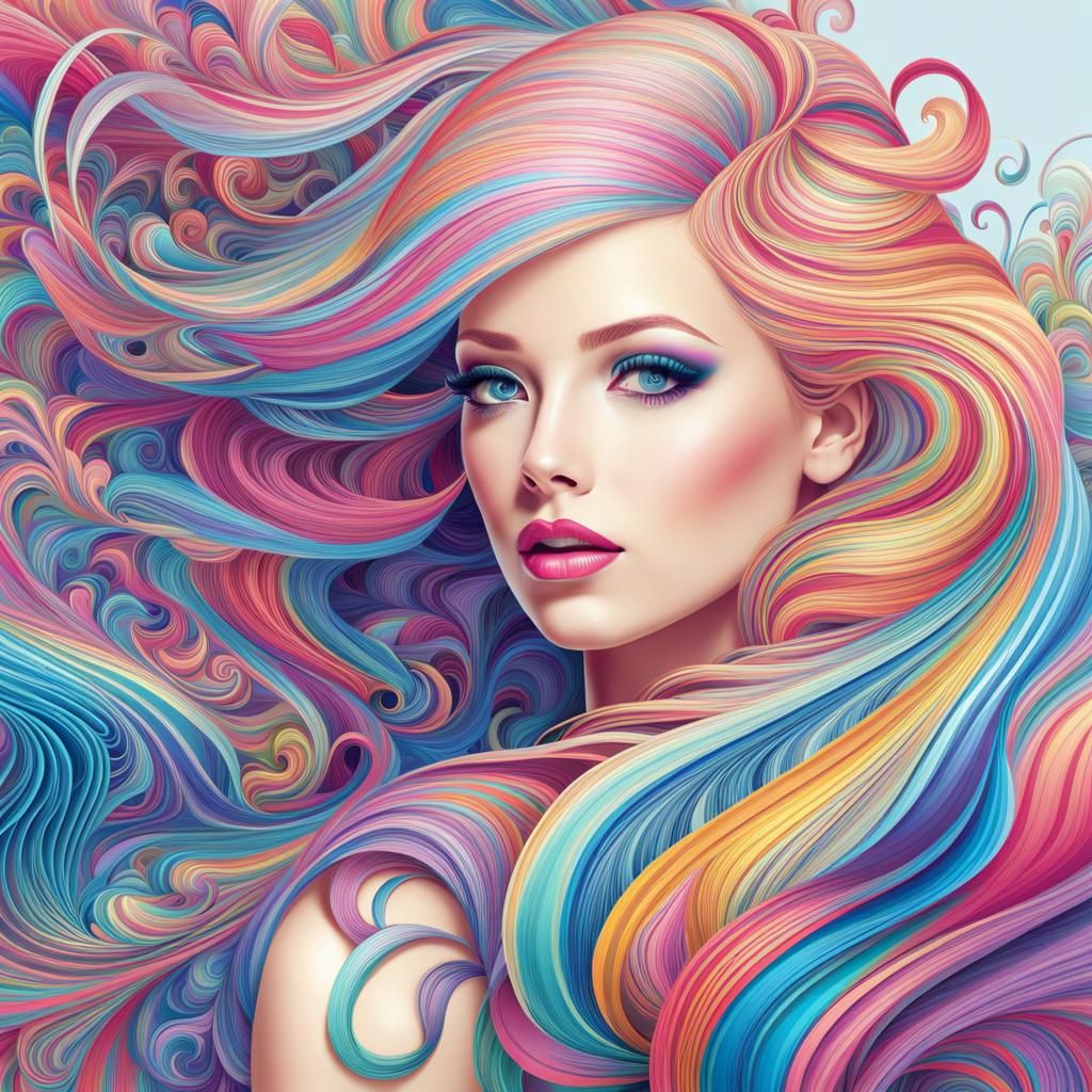Candy Woman with Rainbow Hair in Fractal Art