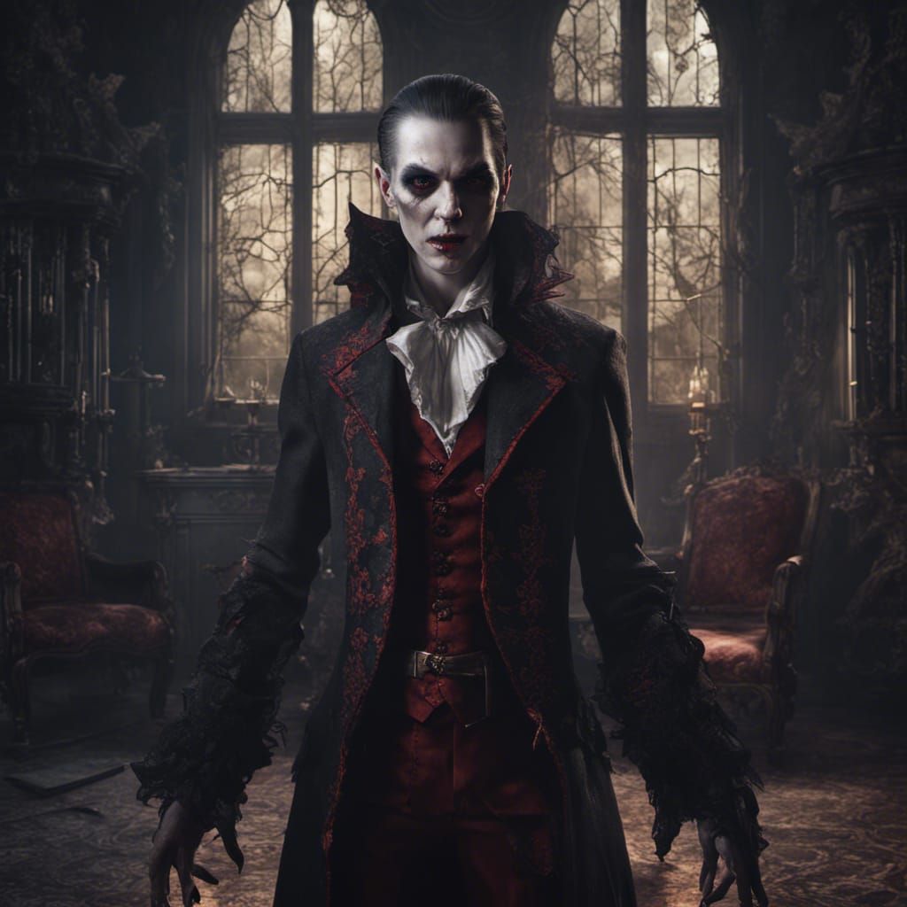 Vampire in Haunted Manor: Digital Art Portrait