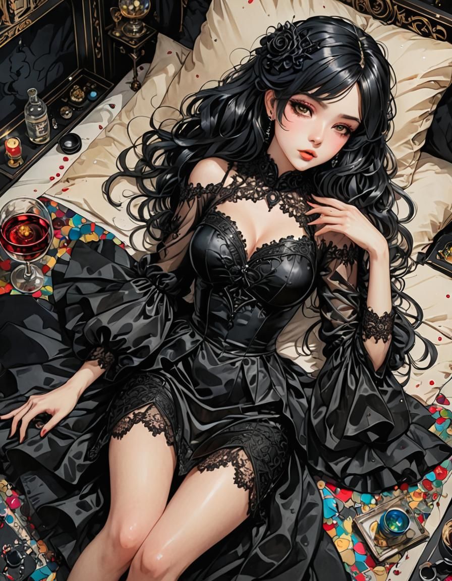 Anime Goth Woman in Detailed Color Sketch