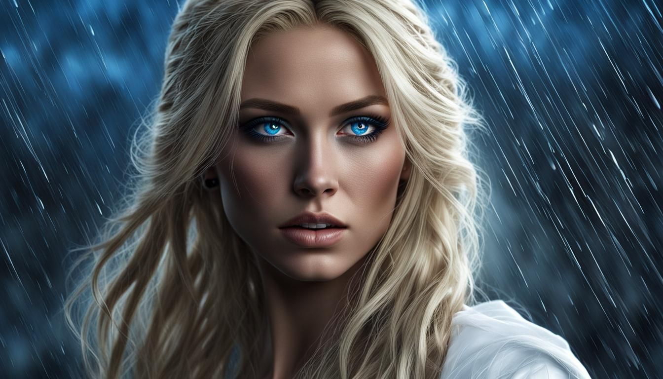 Mythic Punk: Sad Woman in Rainstorm, Detailed Art