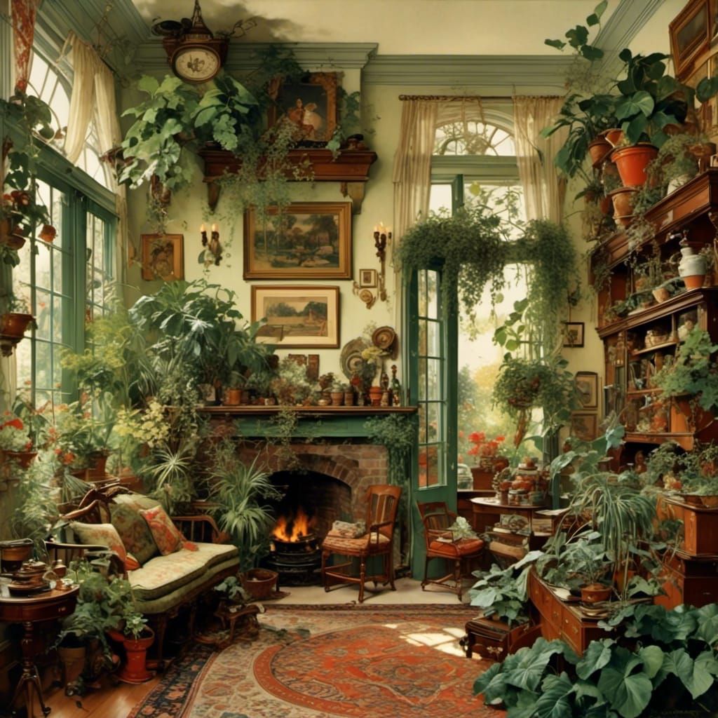 Mansion Filled With Houseplants in Rockwell Style