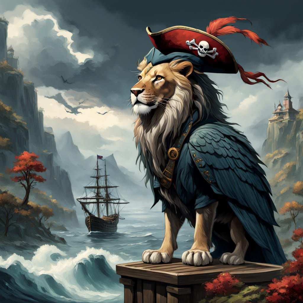 Lion Pirate Captain on Stormy Seas