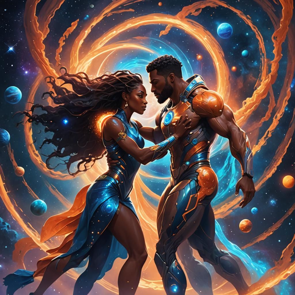 Cosmic Embrace: Radiant Digital Art in Space