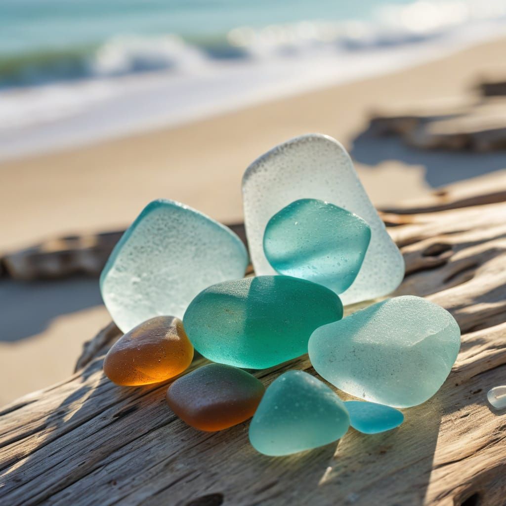 Sea Glass Sculptures Glimmering in Coastal Sunlight