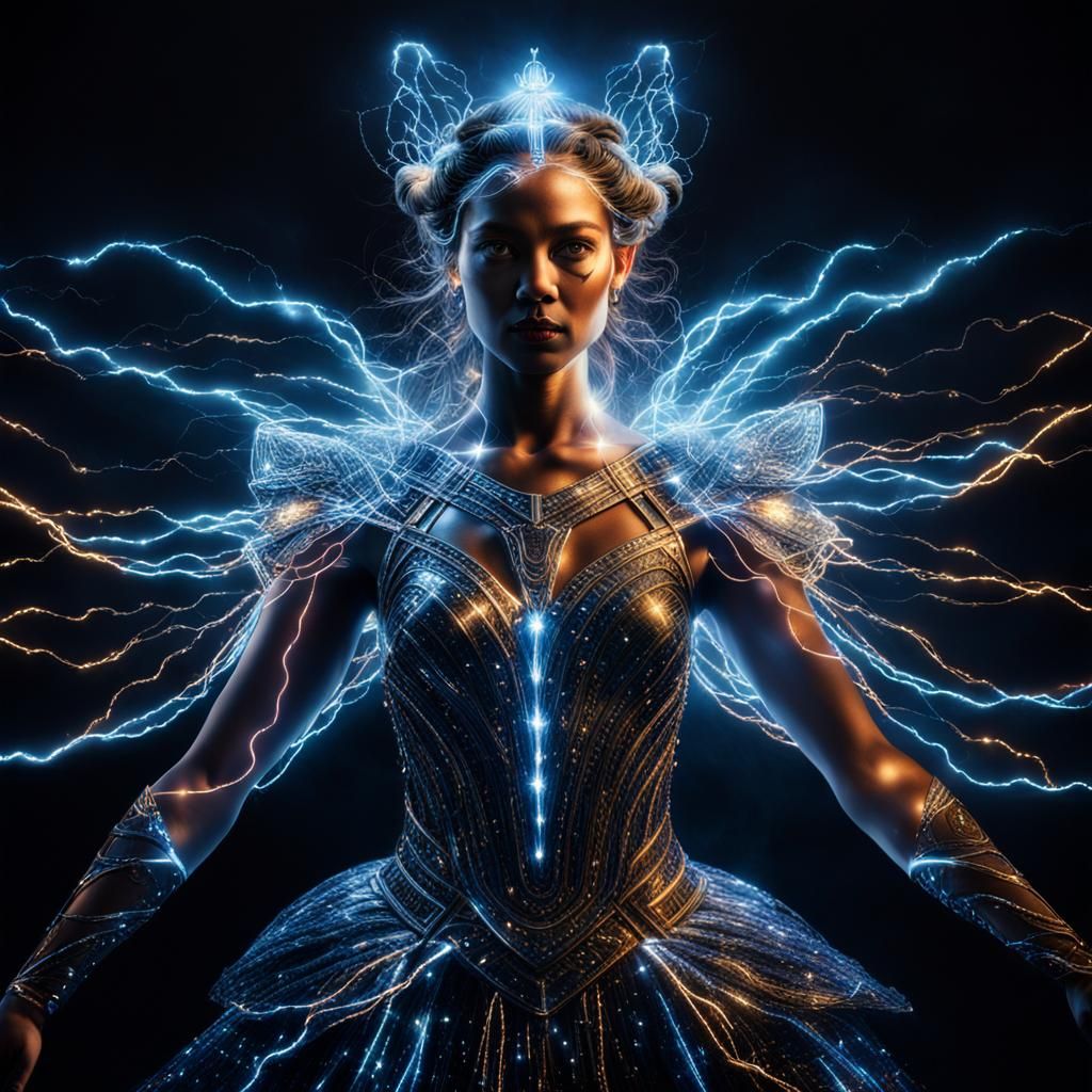 Electric Goddess Portrait in Renaissance-Inspired Style