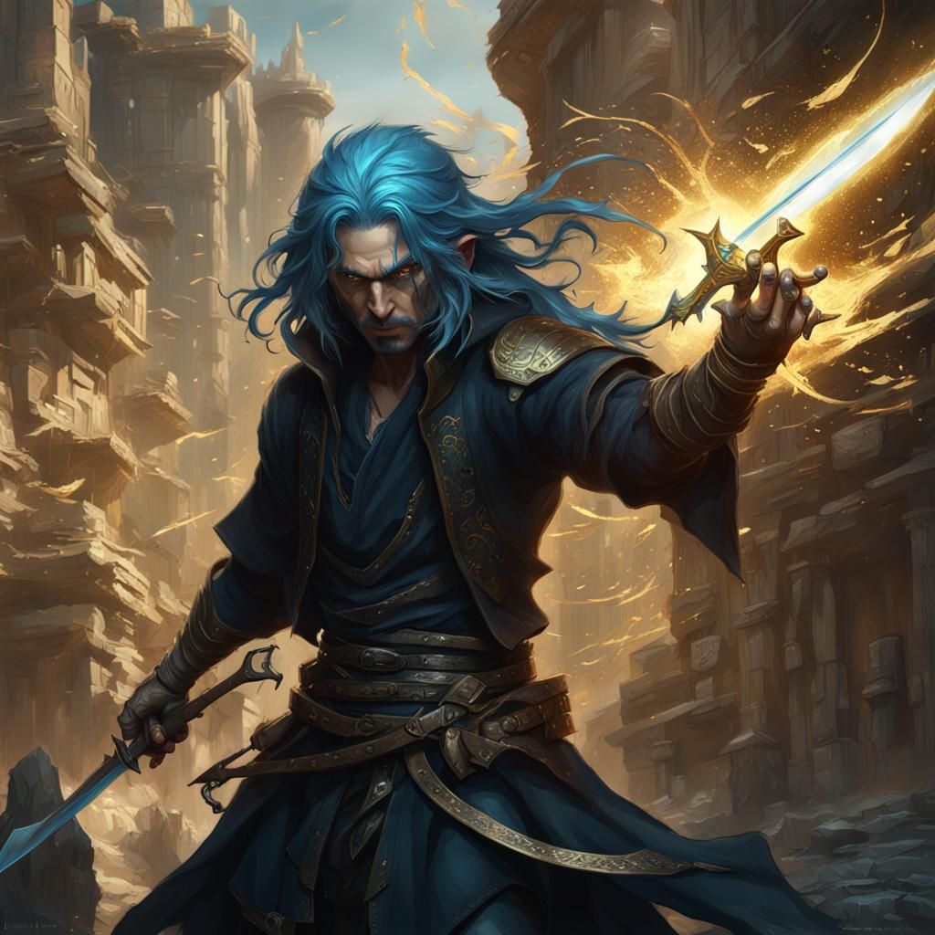 Blue-Haired Rogue Child Concept Art in Dark Fantasy Style