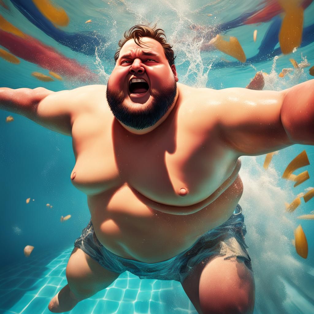 Man's Dramatic Belly Flop into Pool: Splash Art