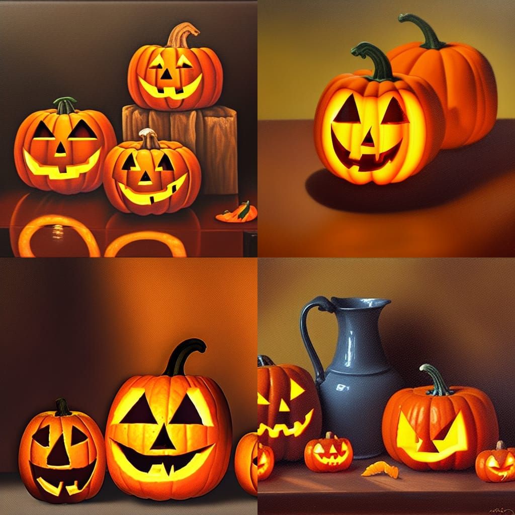 Photorealistic Still Life with Jack-o-lanterns