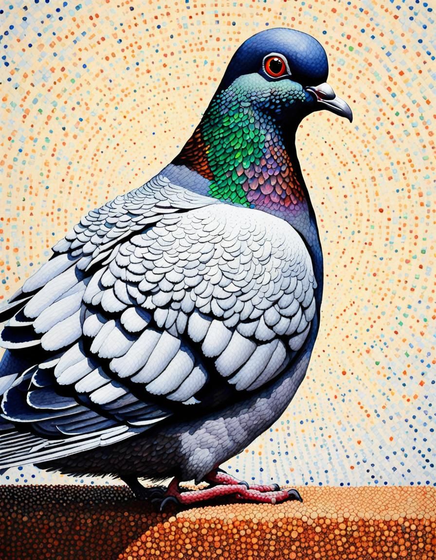 Pigeon in Kinetic Pointillism Style