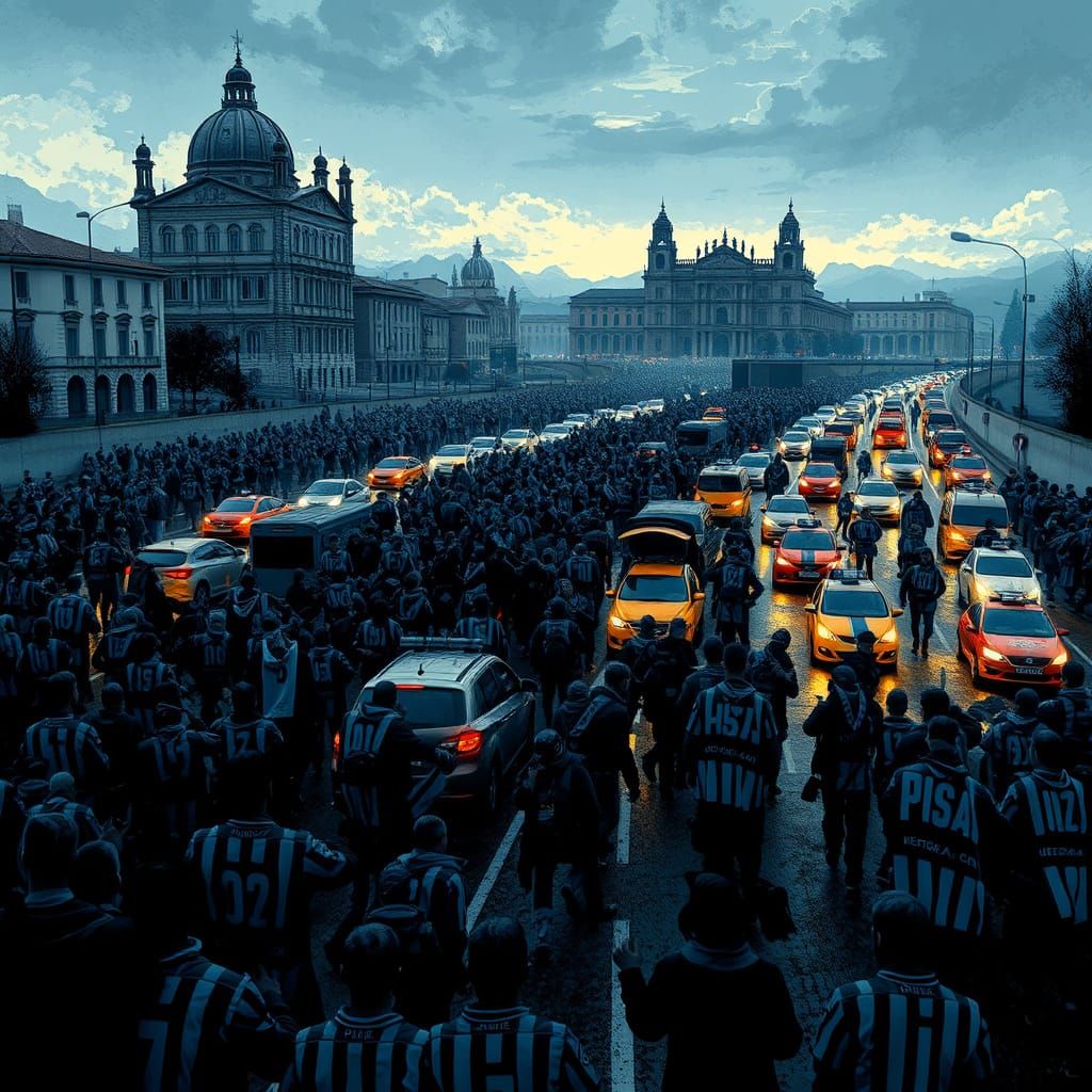 Blue and Black Horde Invades Reggio Emilia Highway