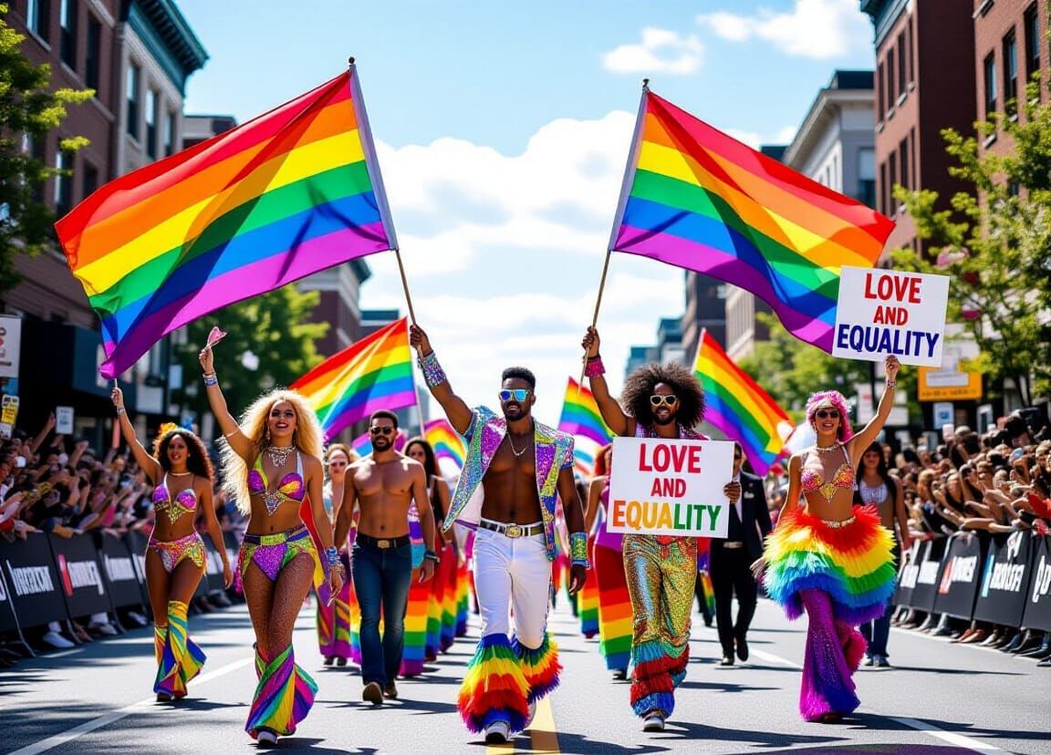 Vibrant Pride Parade in Hyper-Realistic Style