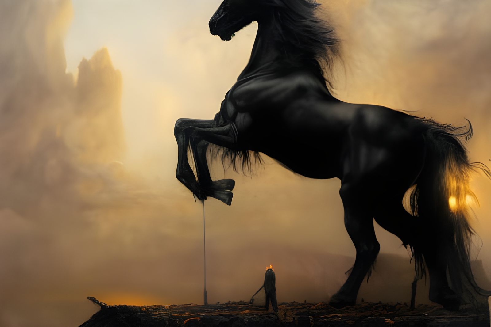 Sinister Black Friesian Horse in Dark Fantasy Style