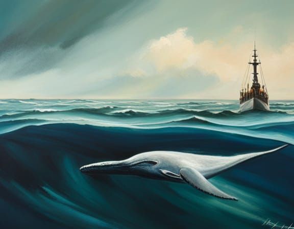 Intriguing Spy Whale off Sweden as Oil Painting