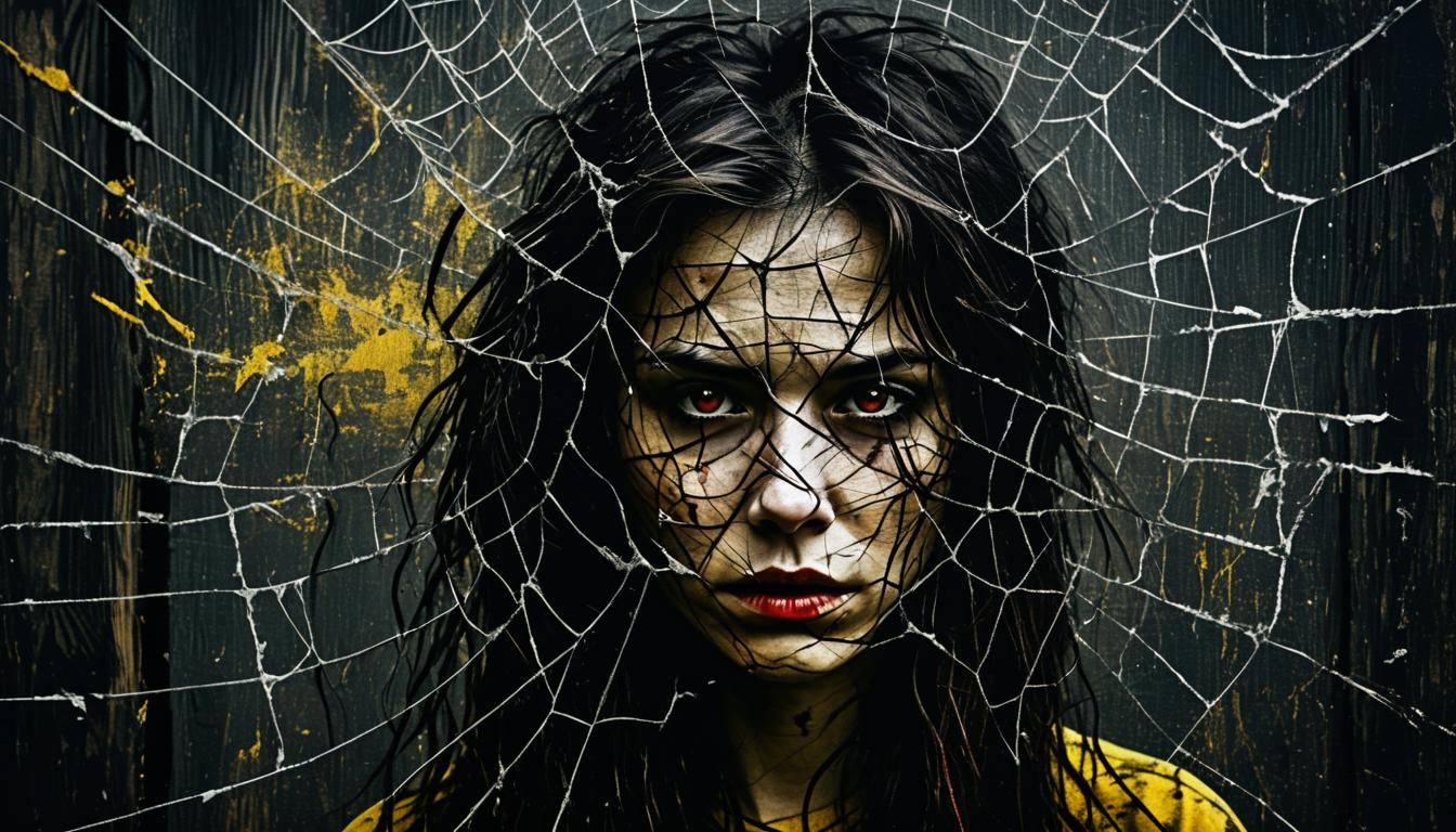 Woman in Spiderweb: Abstract Expressionist Oil Painting