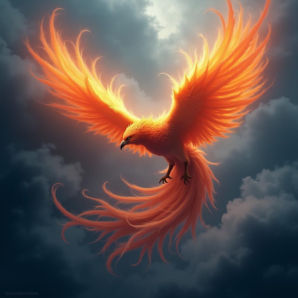 Fiery Phoenix Soaring in Mystical Realm