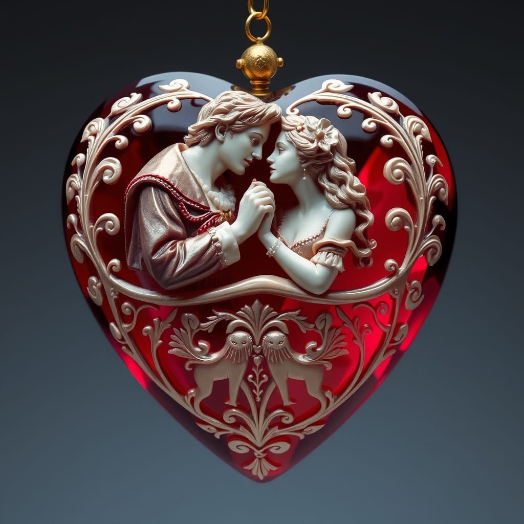 Romeo and Juliet Ruby Carving in Renaissance Style