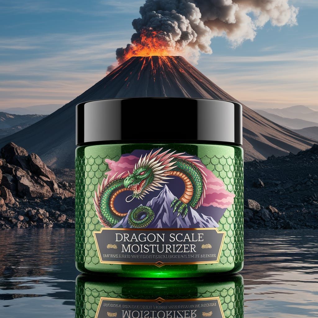 Hyperreal Jar of Dragon Scale Moisturizer in a Volcanic Land...