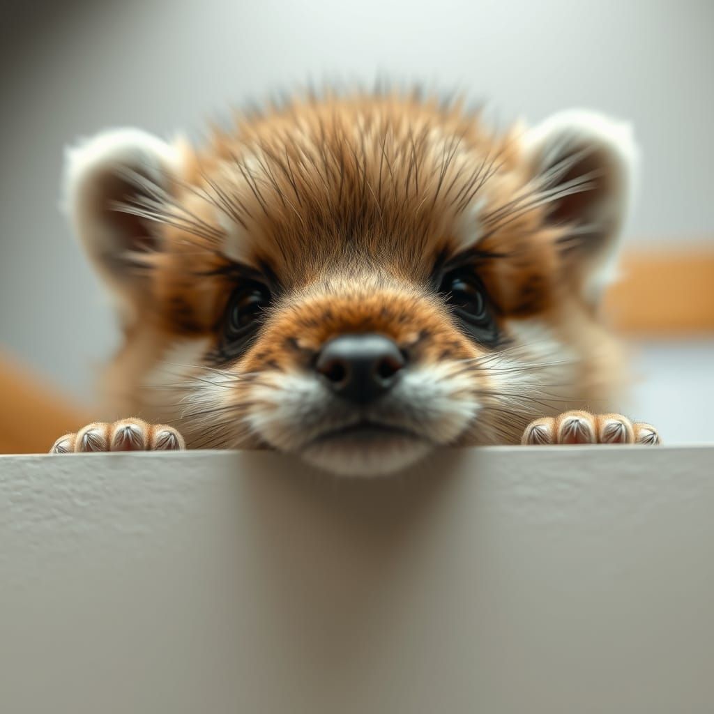 Hyperrealistic Cute Fluffy Animal Close-Up in Studio