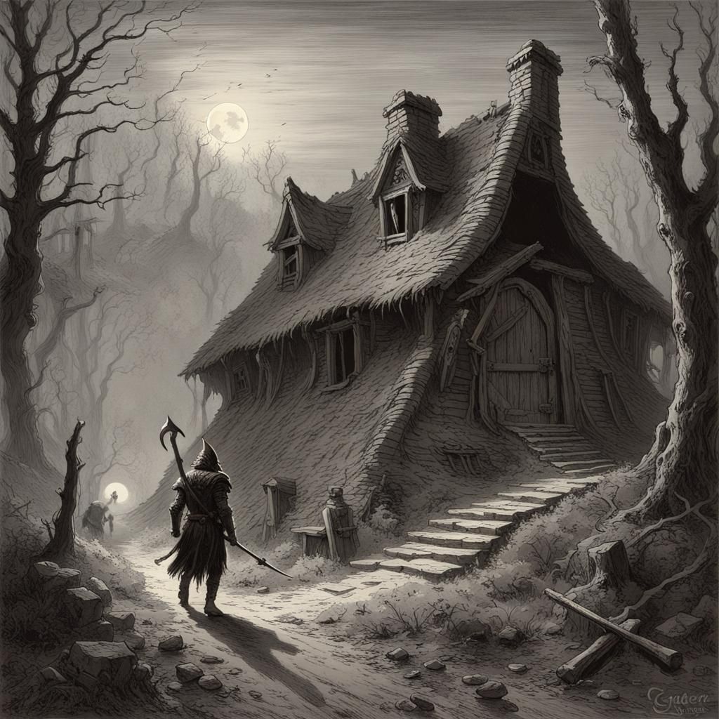 Axe Warrior Walks Toward Witch's Cottage