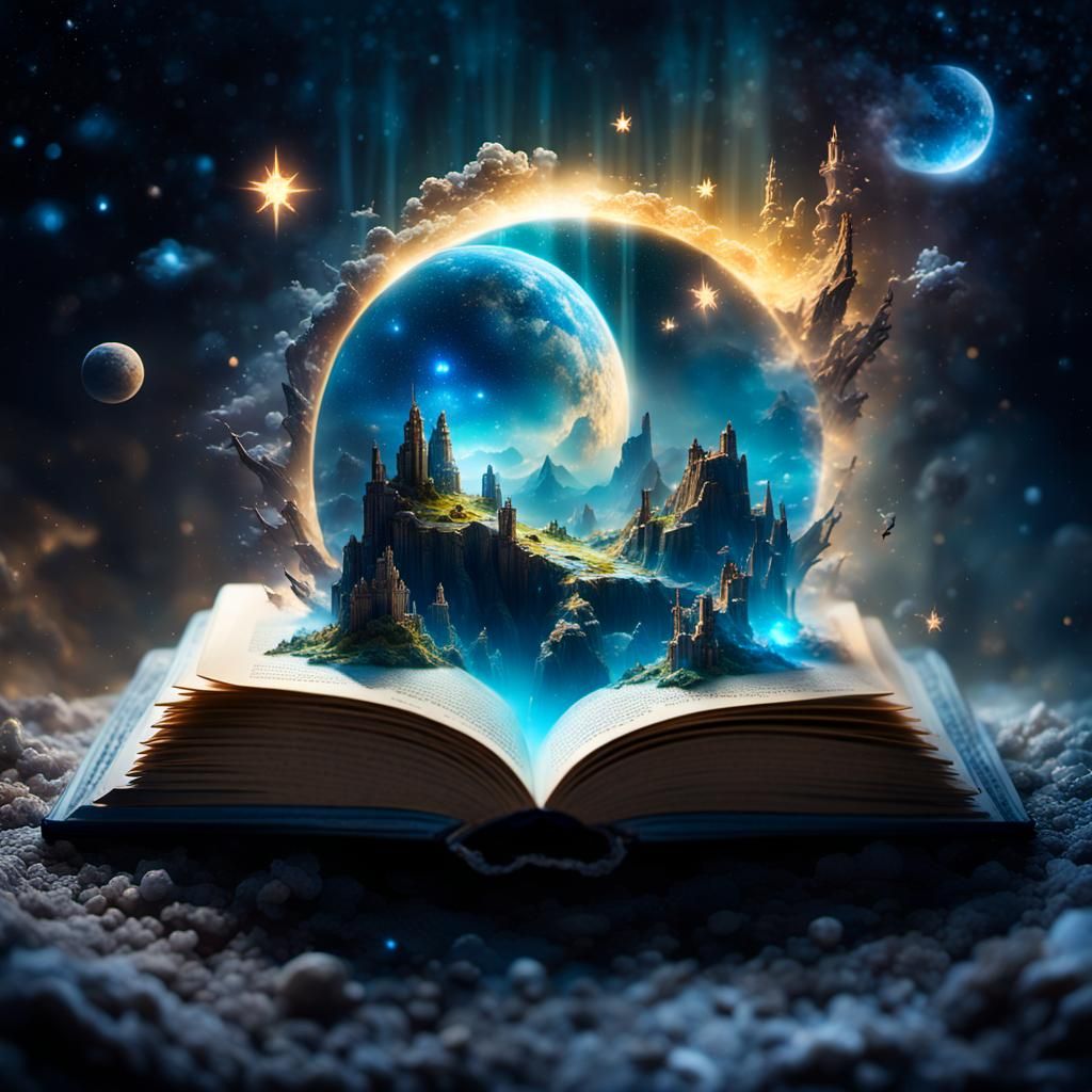 Miniature Cosmic World Emerging from Book