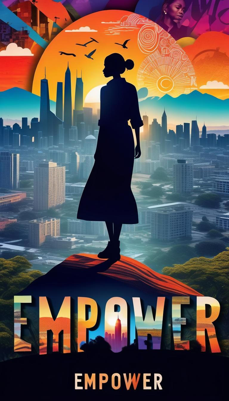 Empower Collage: Woman Silhouetted Against Word Art