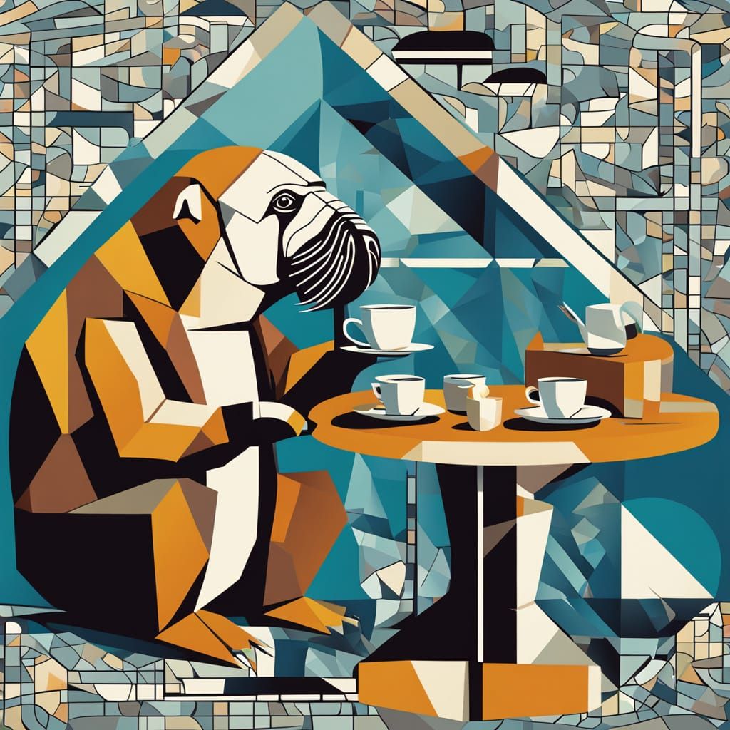 Walrus Sipping Tea: Cubist Geometric Art