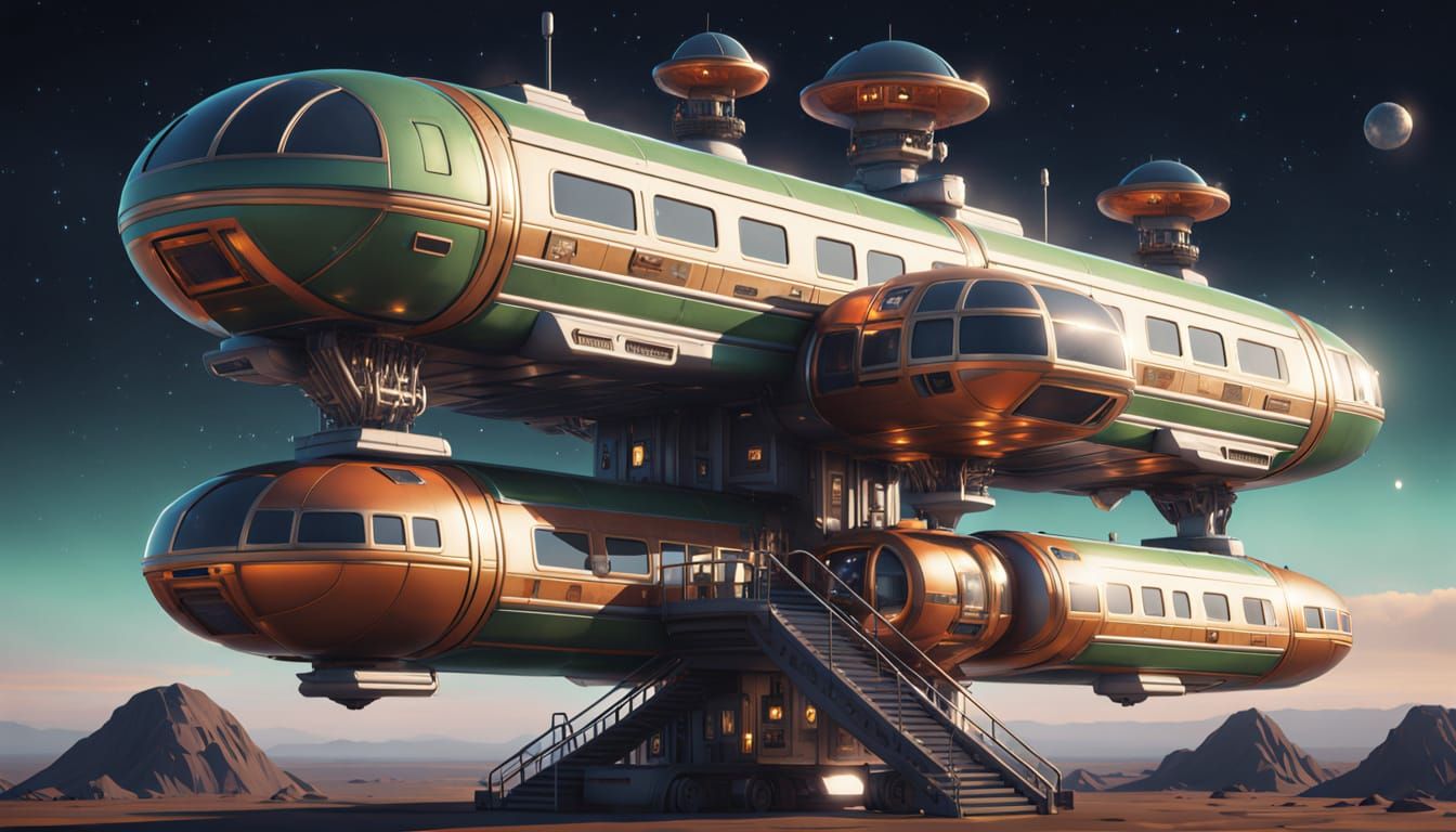 Steampunk Phoenix Starship in Psychedelic Space