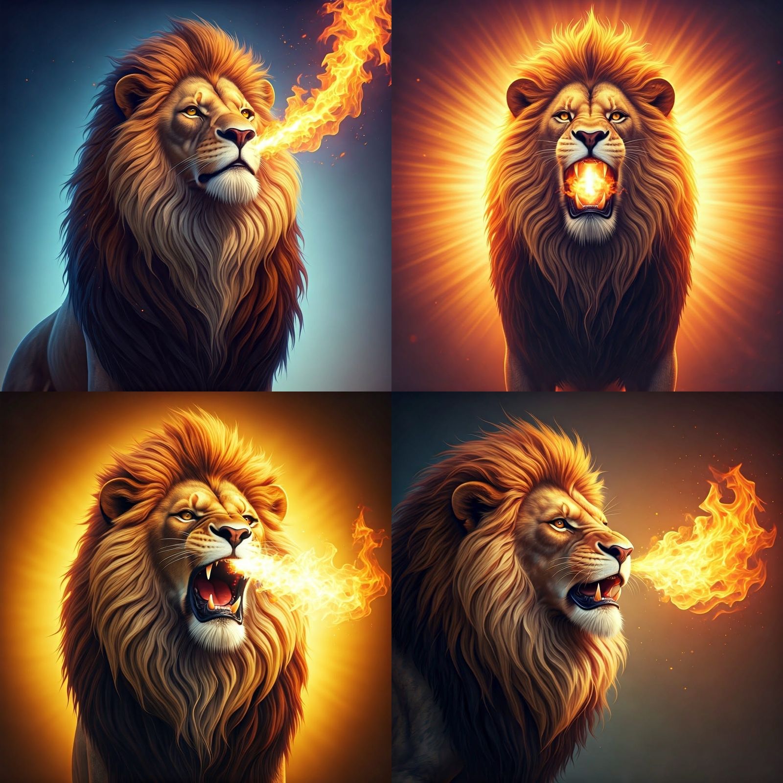 Lion Ignites with Fiery Breath in Vibrant Digital Art