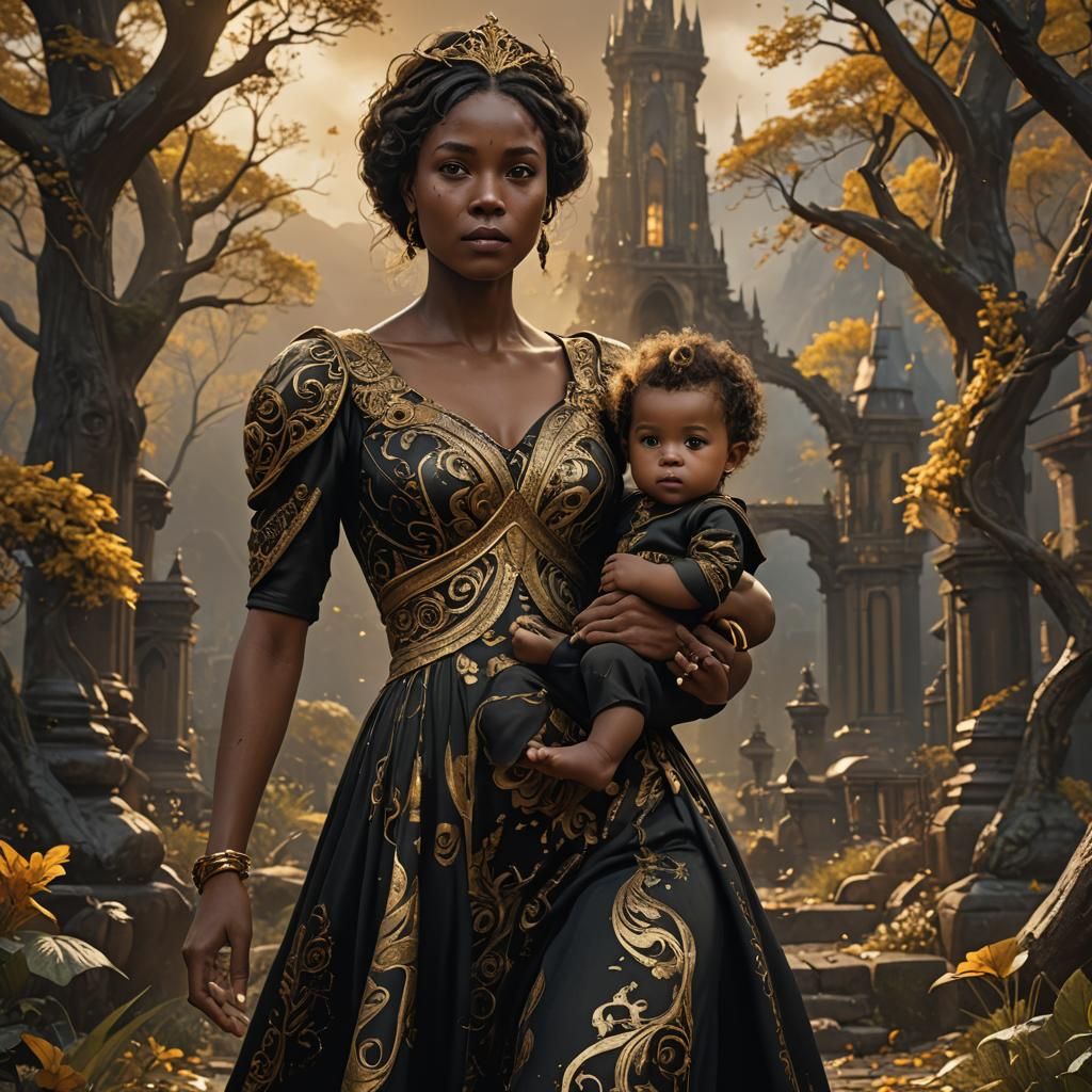 Motherhood in Black and Gold, Realistic Art
