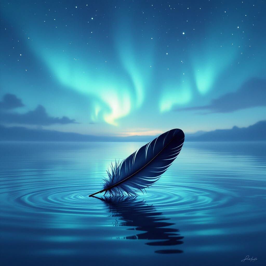 Opalescent Feather Falls into Aurora Lake