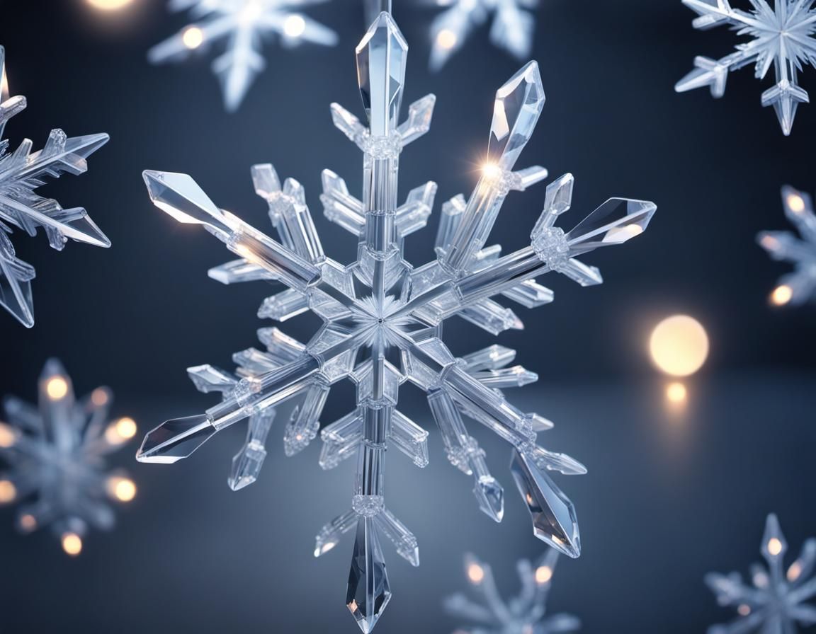 Refracting Christmas Lights in Crystal Snowflake: 3D Render