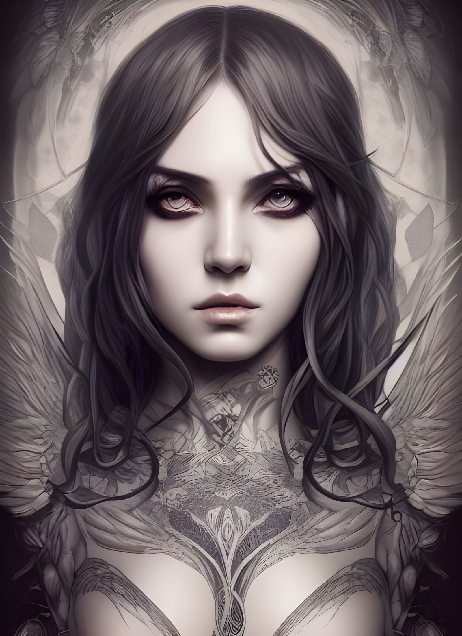 Tattooed Goddess Portrait in Digital Illustration Style