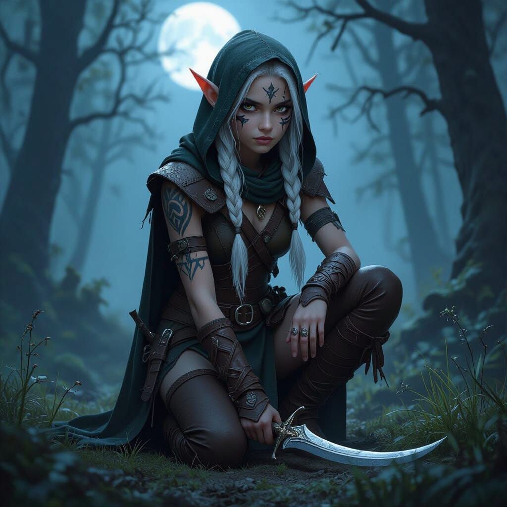 Elf Ranger in Mystical Forest, Dark Fantasy Realism