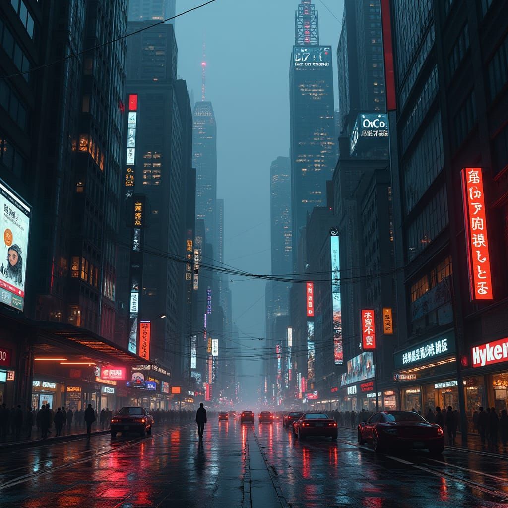 Cyberpunk Cityscape at Night, in a Gritty High-Tech Aestheti...