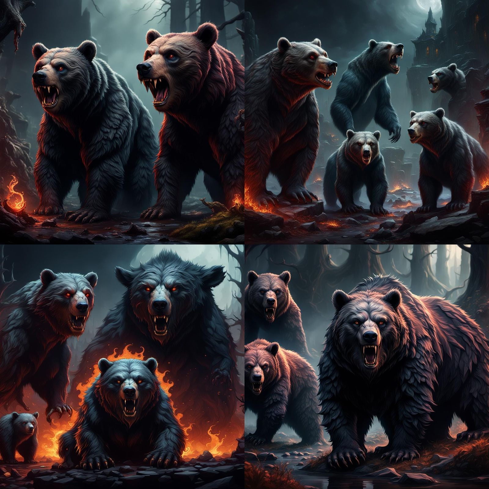 Demonic Short-Faced Bears in Detailed Matte Painting