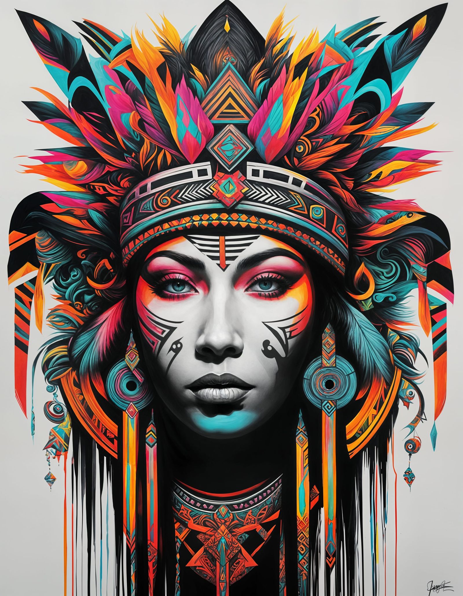 Living Tribal Tattoo Dissolving into Geometric Shapes