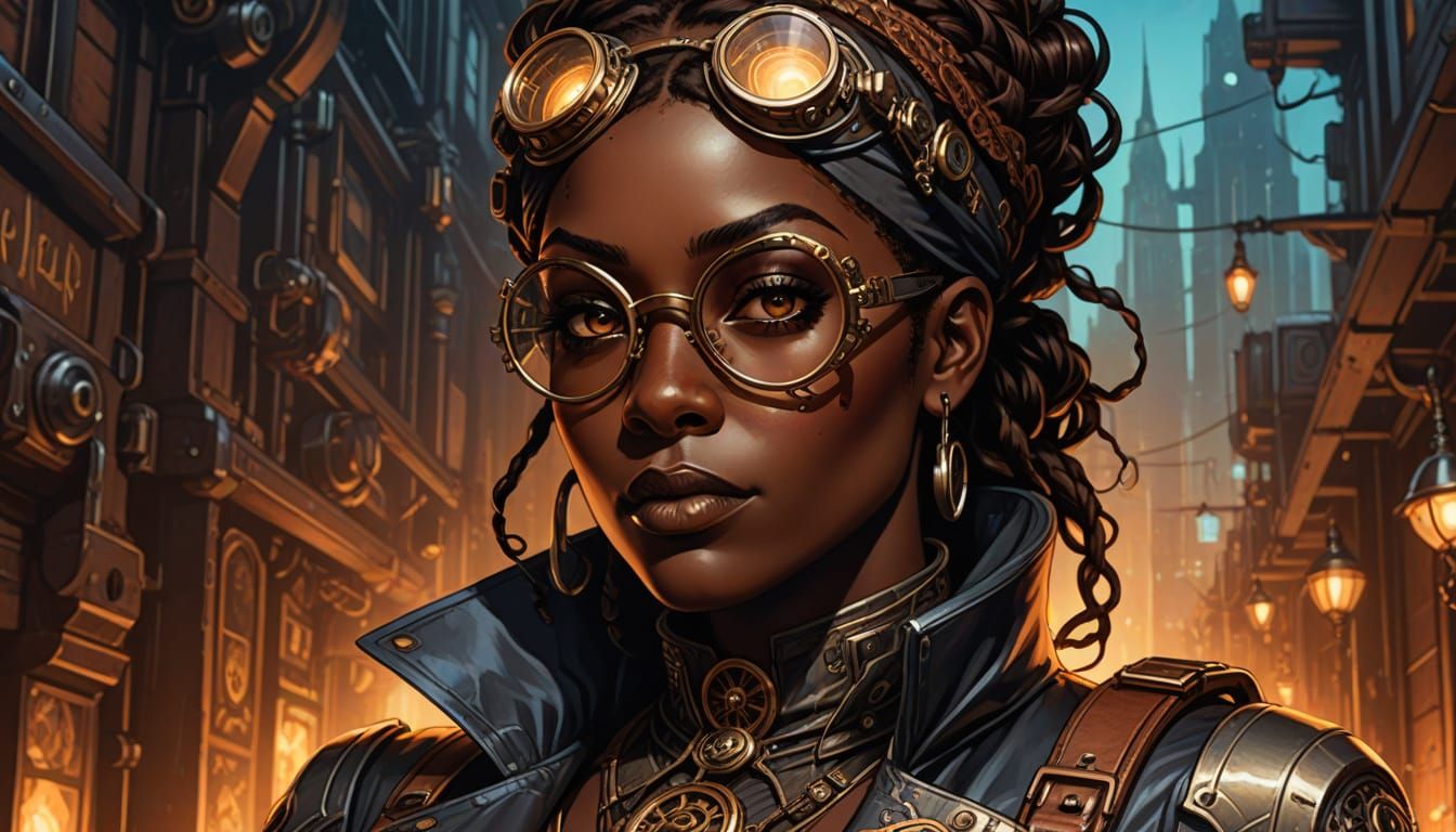 Steampunk Woman Portrait in Comic Book Art Style