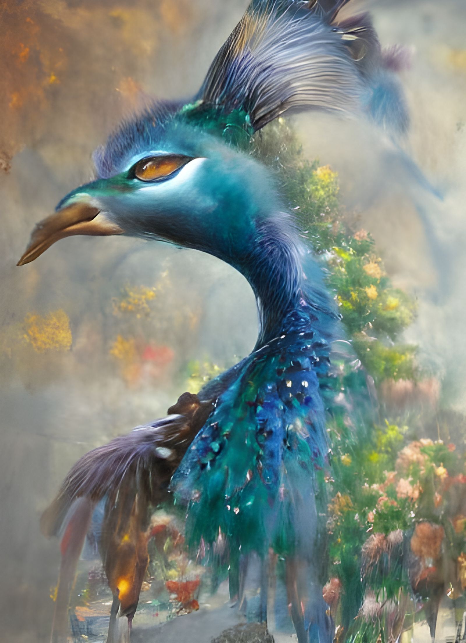 Ethereal Peacock in Dreamy Mist