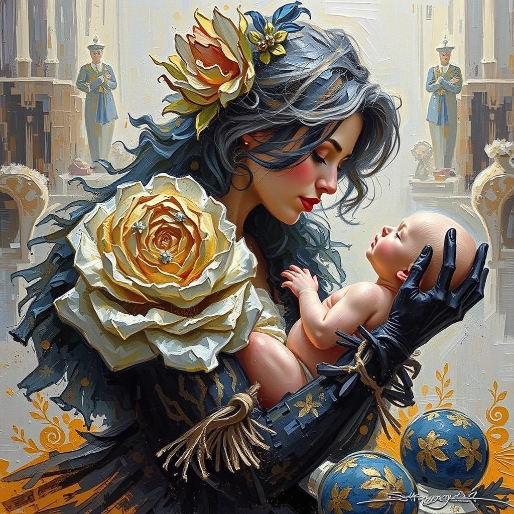 Mother and Child in Neo-Impressionist Style