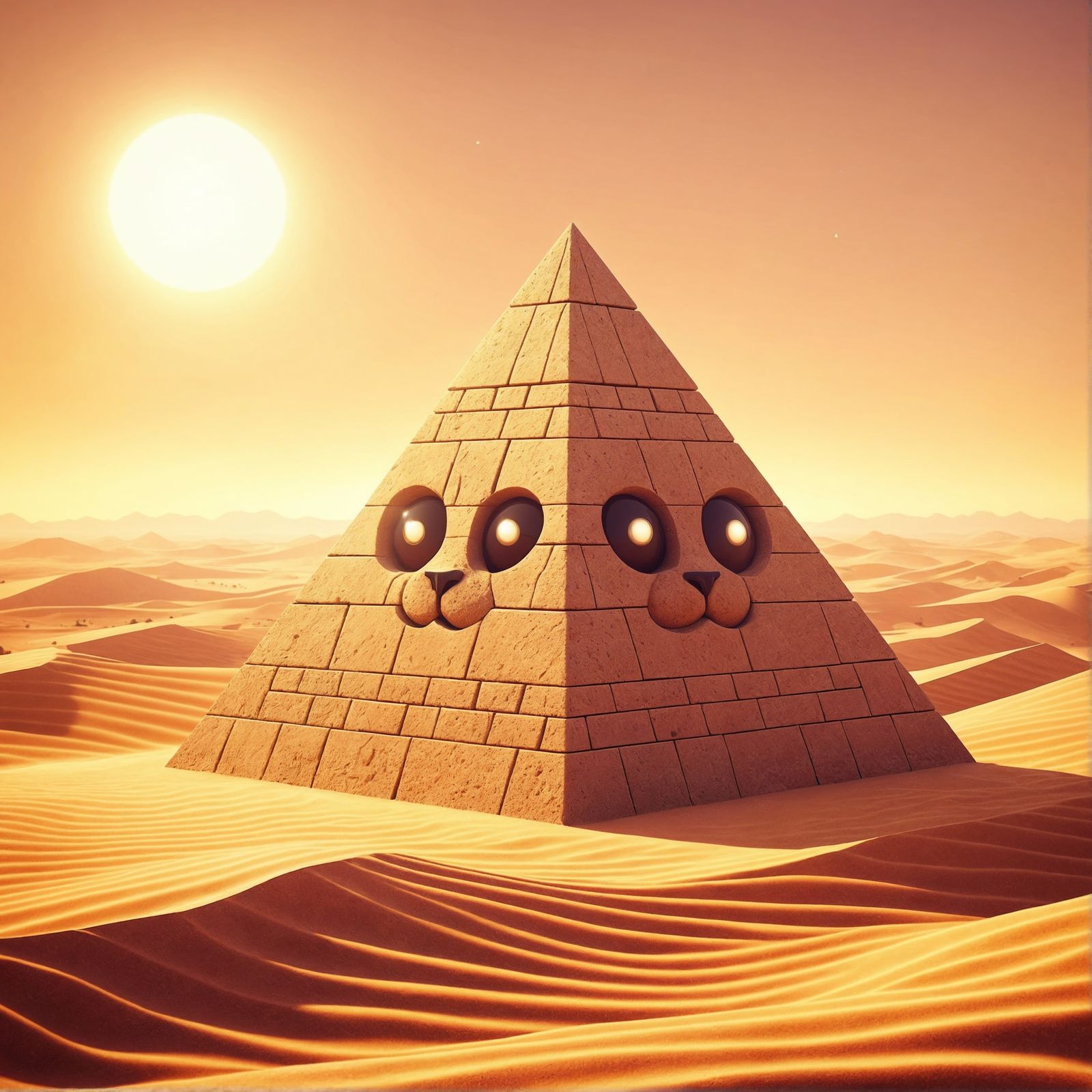 Sandstone Cat Pyramid in Desert Landscape