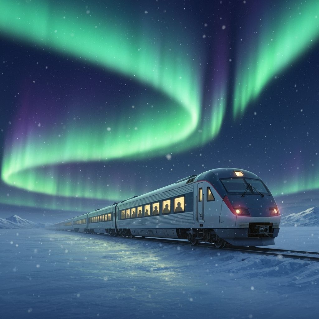 Aurora Borealis Train Journey Through Frozen Tundra